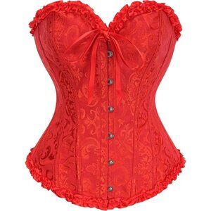🆕Women Red Corset Tops Bustier Shapewear Lingerie Lace Waist Push Up Bodysuit